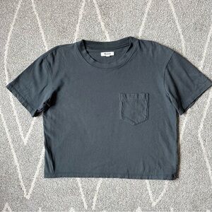 Madewell Dark Gray Cropped Boxy Crew Neck Pocket Tee